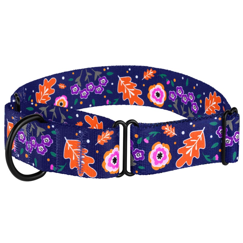 CollarDirect Martingale Collars for Dogs Heavy Duty Floral Pattern Female Safety Nylon Training Wide Collar Flower Design Large Medium (L, Neck Size 15"-20", Navy Blue) - Image 3